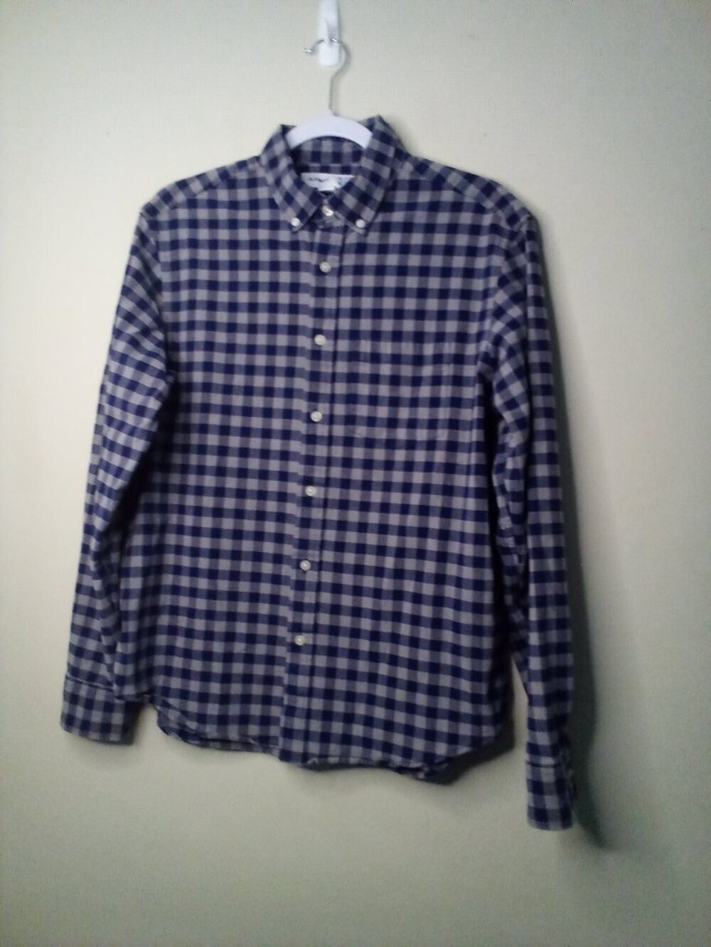 Old Navy Everyday Shirt Men M Button Down Long Sleeve Built In Flex Plaid Blue
